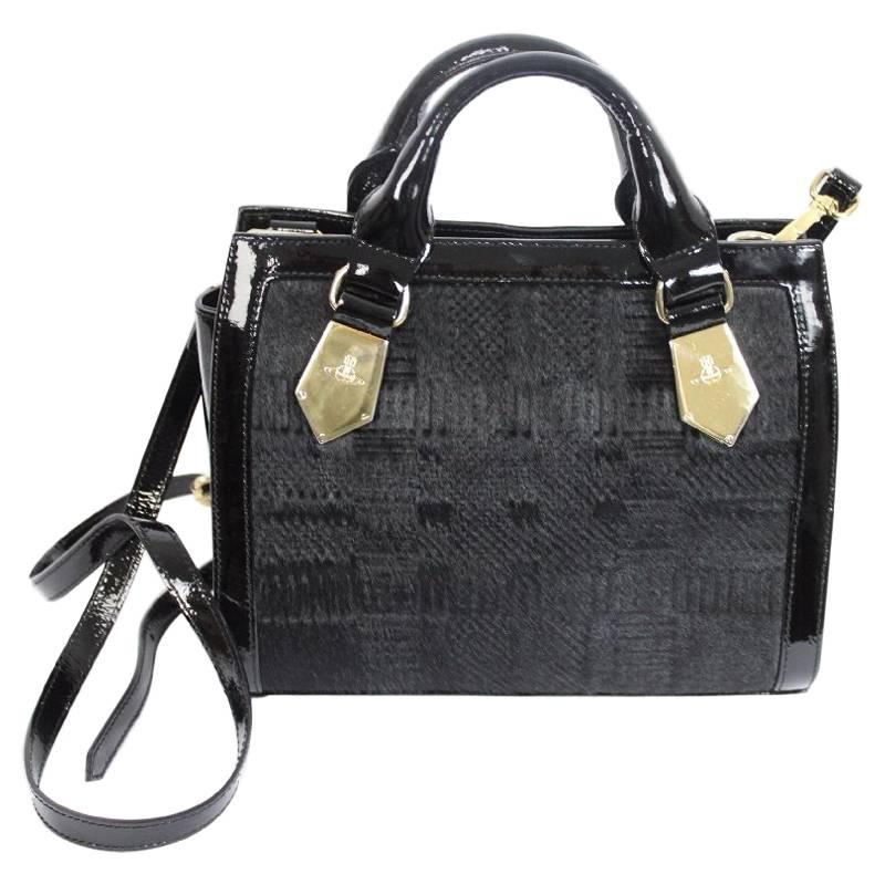 Vivienne Westwood vintage black gold leather pony skin shoulder bag made italy