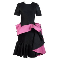 Capucci Roberto vintage black fuchsia silk draping dress size 42 it 1980s