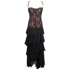 Gai Mattiolo silk black lace cocktail dress size 42 it made italy new with tag