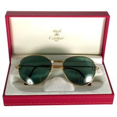 New Retro Cartier Louis Sapphire 55mm Grey Sunglasses Heavy Gold Plated 18k 