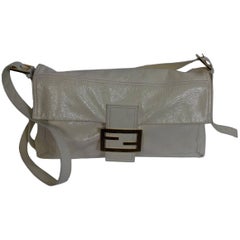Fendi vintage white patent leather large baguette handbag made italy