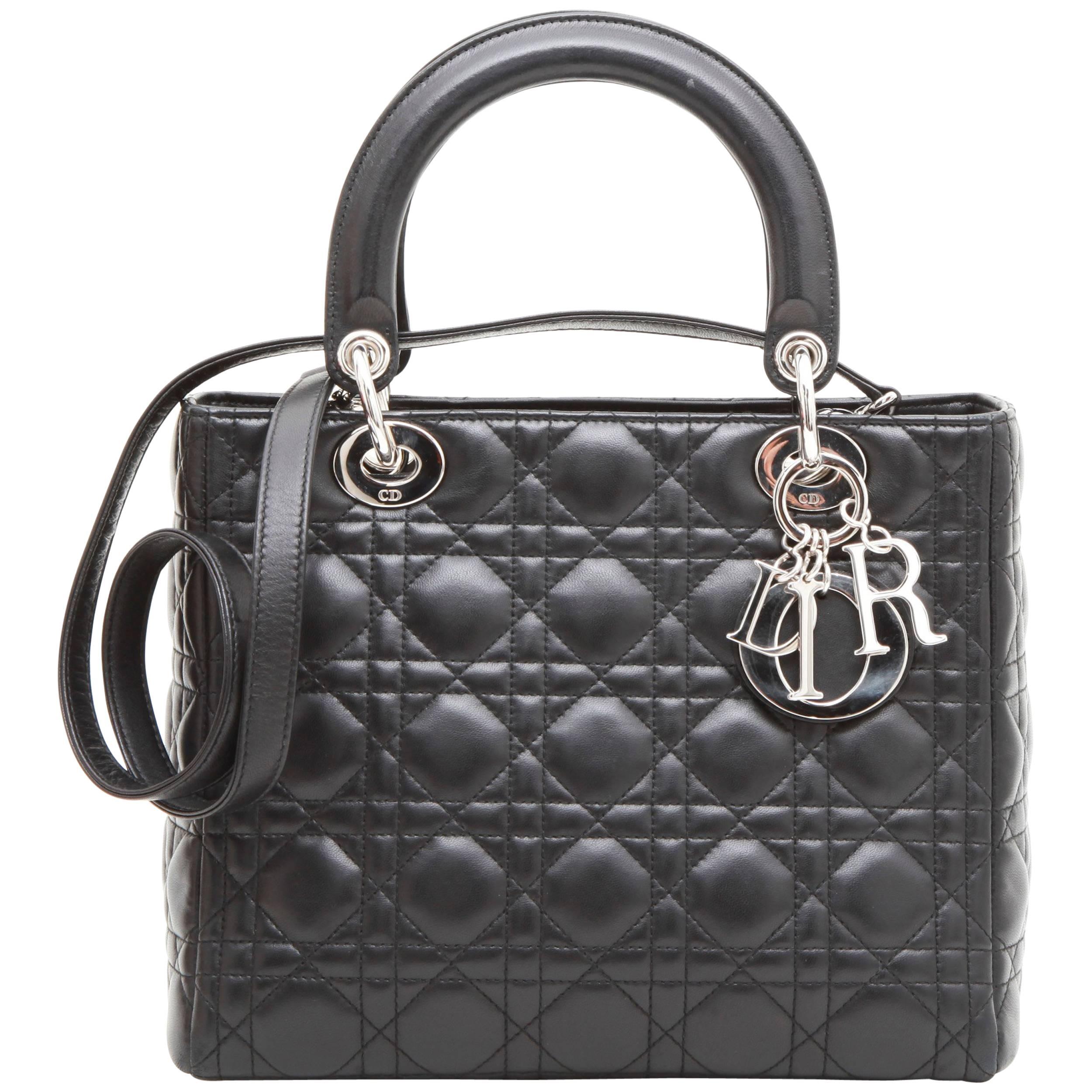 CHRISTIAN DIOR 'Lady Dior' Bag in Black Quilted Leather