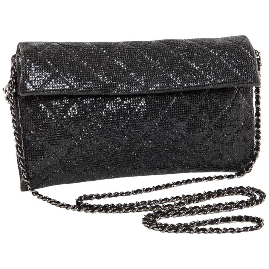 CHANEL Evening Bag in Black Quilted Laminated Leather
