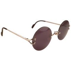 Vintage New Cartier Madison Round Rimless Platine 50mm Grey Lenses France Sunglasses