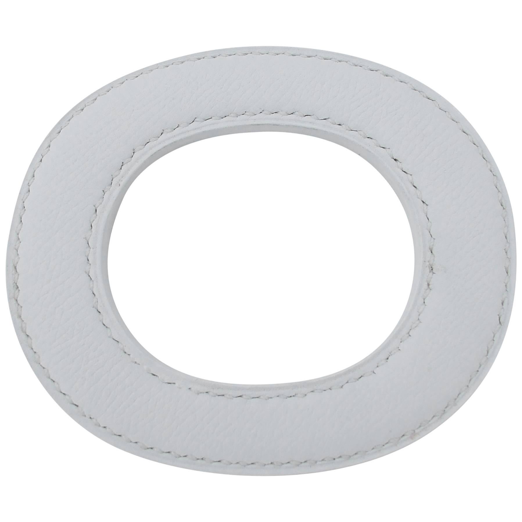 HERMES Bracelet ISTHME Scarf Ring Belt Ring White Epsom Leather RARE 