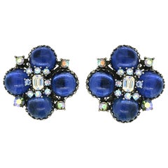 Vendôme 1950s Blue Glass Cabochon Vintage Earrings