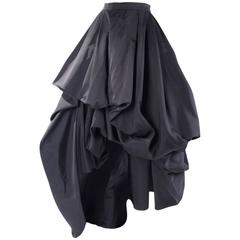 Rare Vintage HERMES Asymetrical Evening Skirt in Black Silk 6
