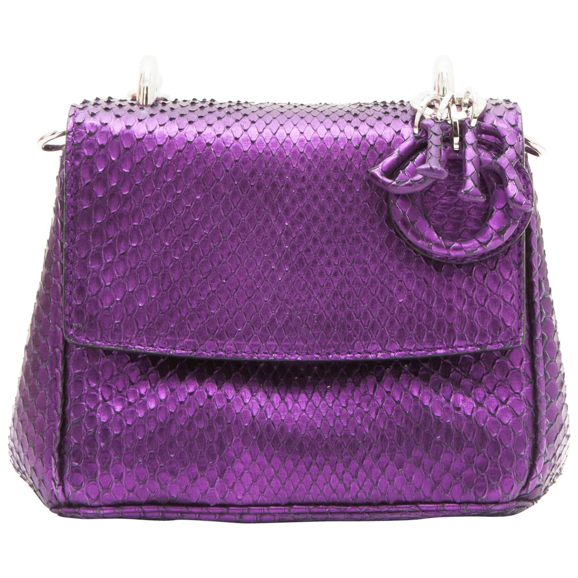 Christian Dior Metallic Purple Python Double Flap Bag 