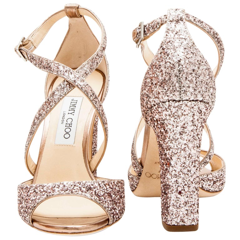 Jimmy Choo High Heel Sandals in Pink Sequins Size 40EU at 1stDibs