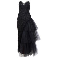 Vintage Yvan & Marzia 1980s Black Lace and Tulle Partydress