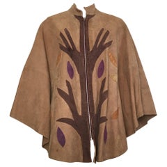 Vintage Queen of Capes Tan Suede Zipper 'Tree of Life' Cape.