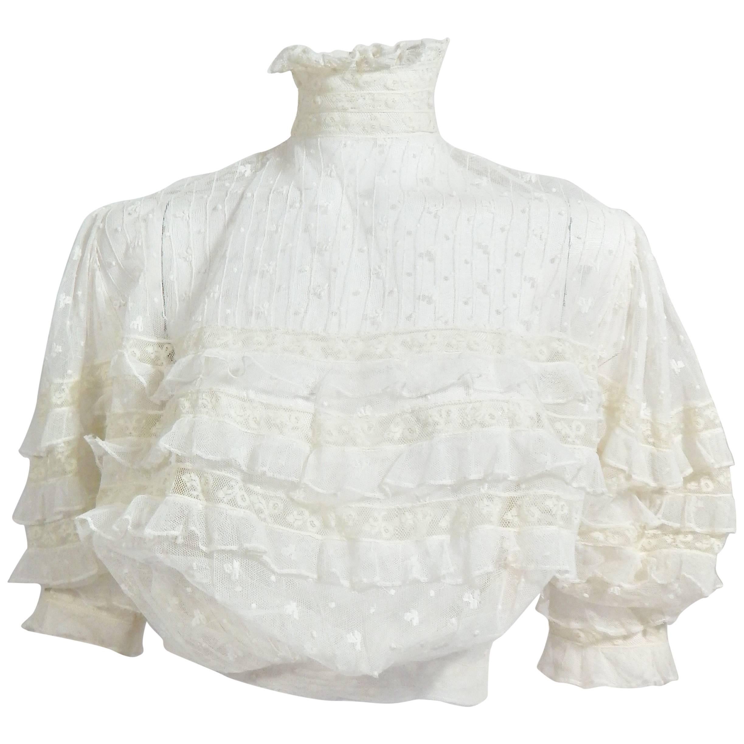 Edwardian Sheer Embroidered Blouse Top