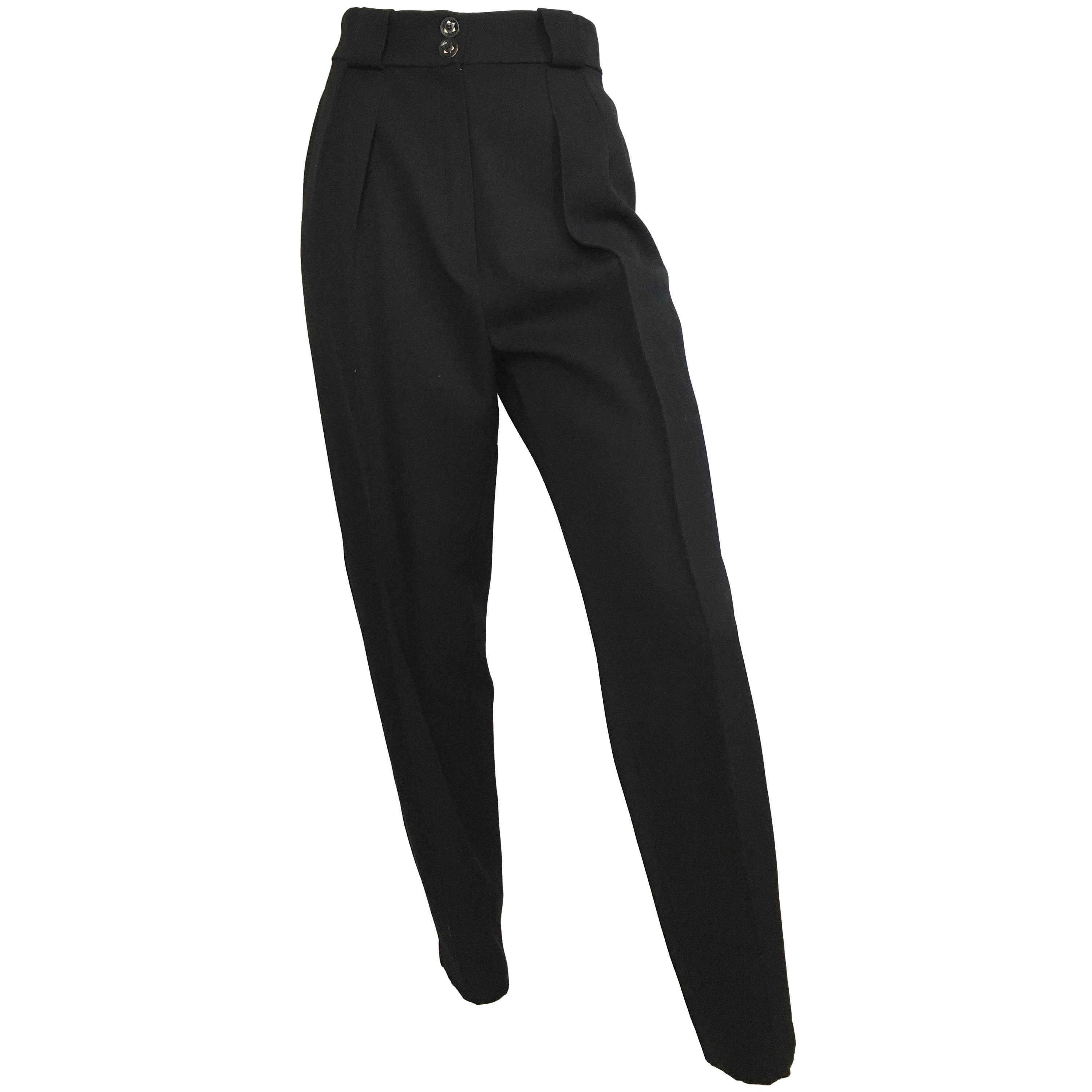 Karl Lagerfeld 1980s Black Wool Pleated Pants Size 4/6. For Sale