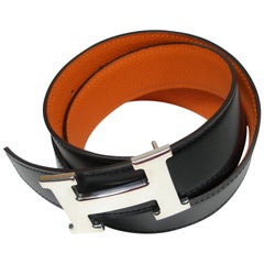 Hermes 32 mm Kilt Belt Buckle Constance Palladium and Strap Black Potiron 105cm 