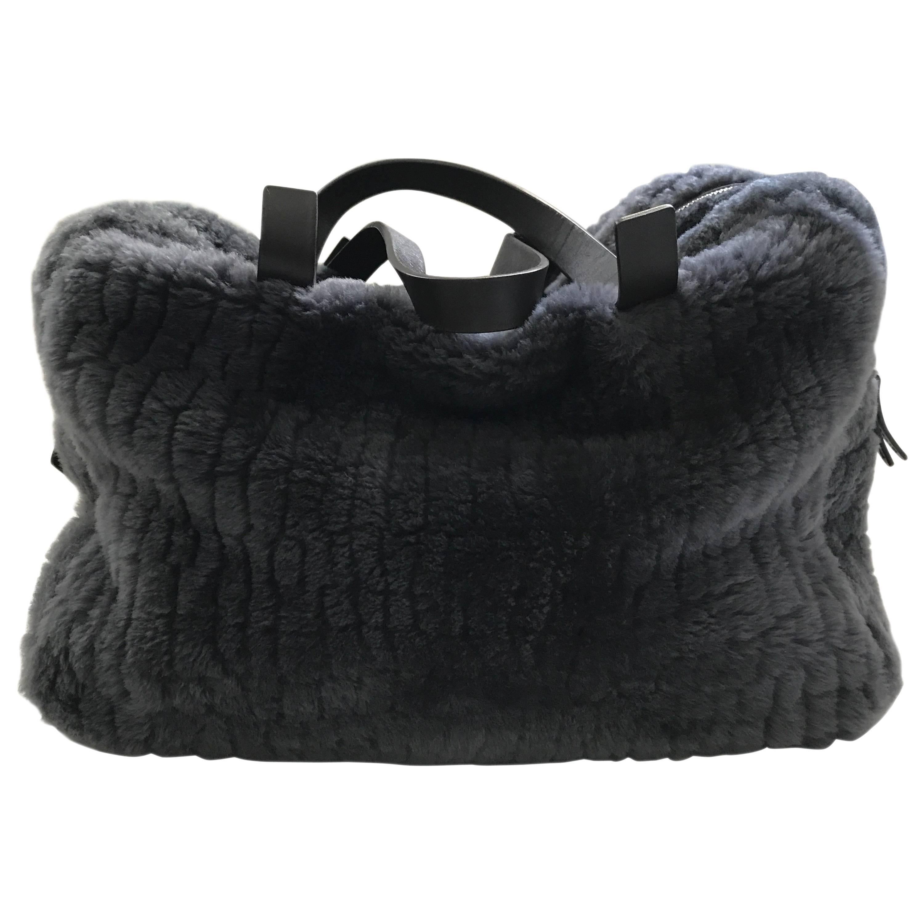 Brunello Cucinelli Pewter Grey Shearling Bag For Sale