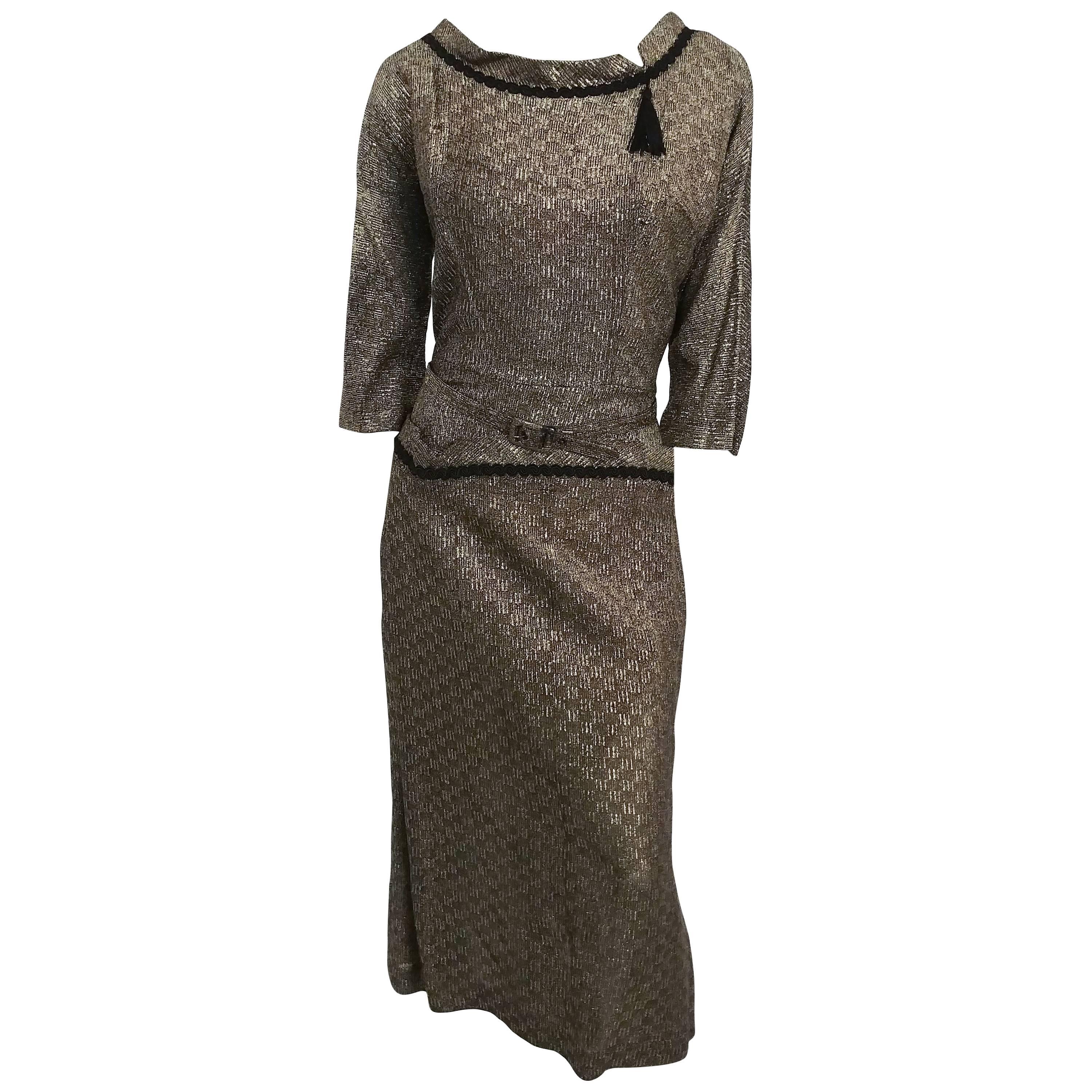 1940s Gold Lamé Dress