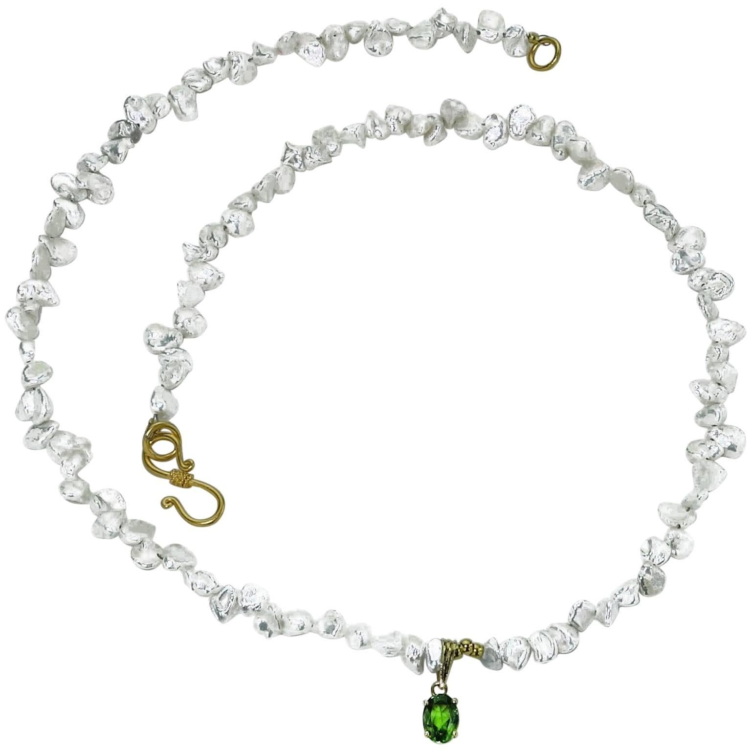 Bead AJD Pearl Necklace with Green Tourmaline Pendant