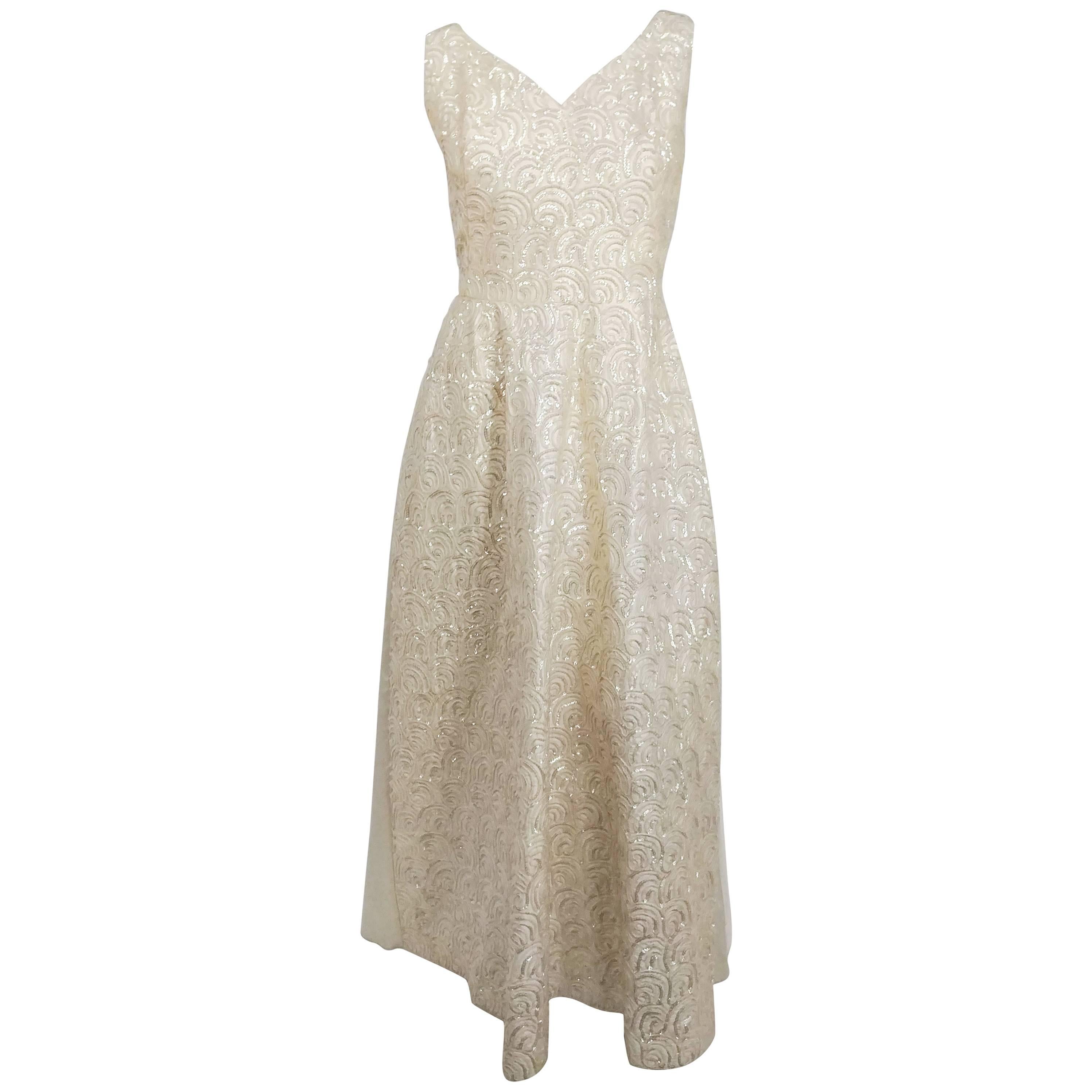 1960s White Sequin Long Gown For Sale