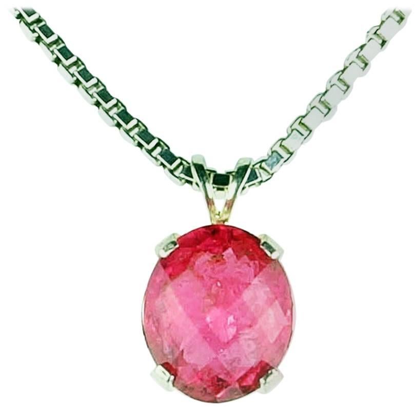 AJD Elegant 4 Ct Oval Solitaire Pink Tourmaline Sterling Silver Pendant