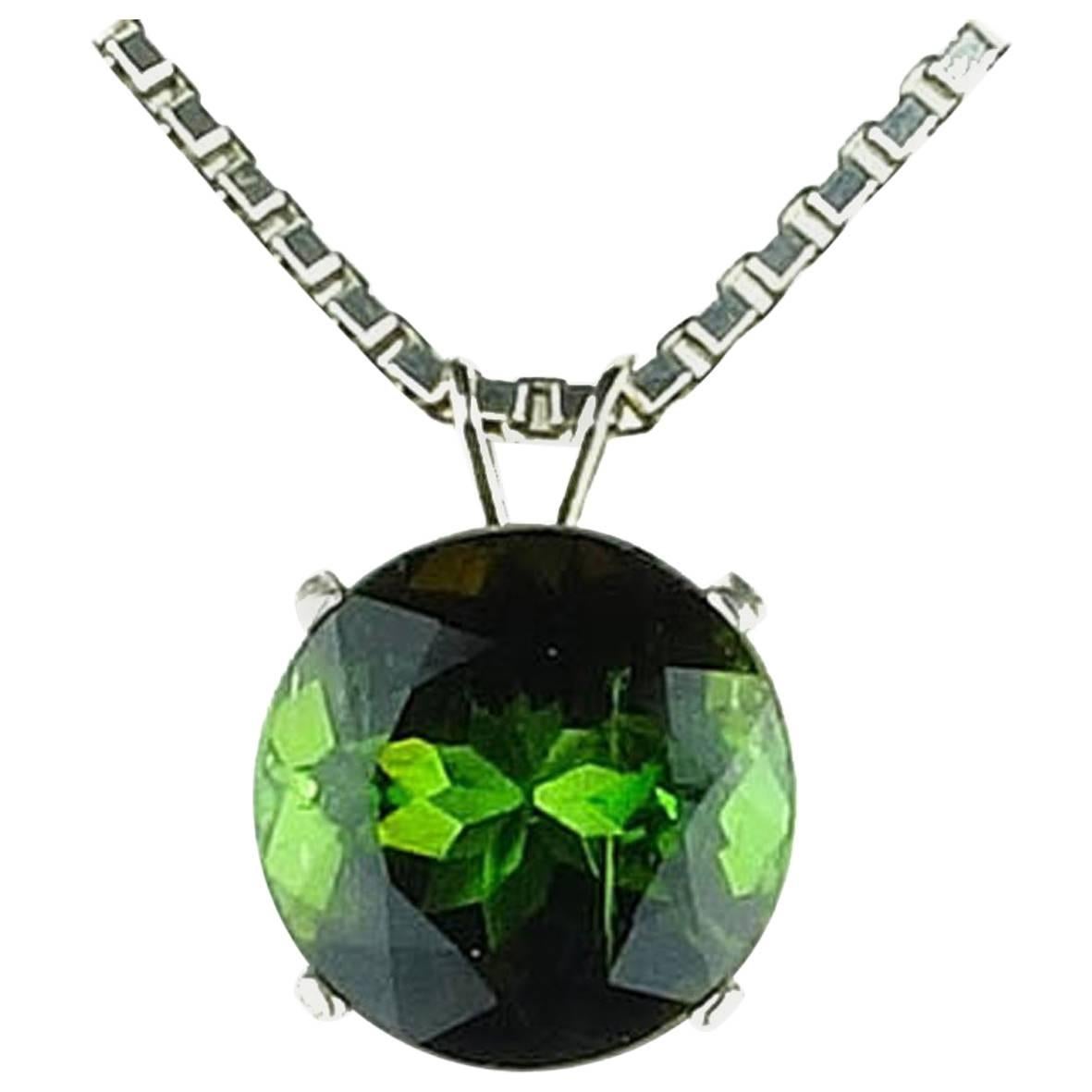AJD Brilliant RARE Natural 5 Cts Real Green Tourmaline Solitaire Silver Pendant