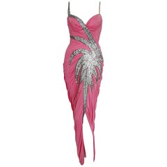 Yma Sumac Metallic Beaded Pink Ruched Silk Jersey Hourglass Gown, 1955