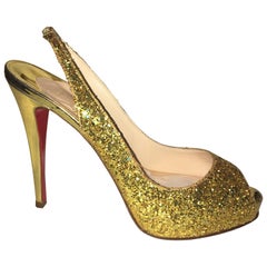 Christian Louboutin Gold Glitter Slingbacks