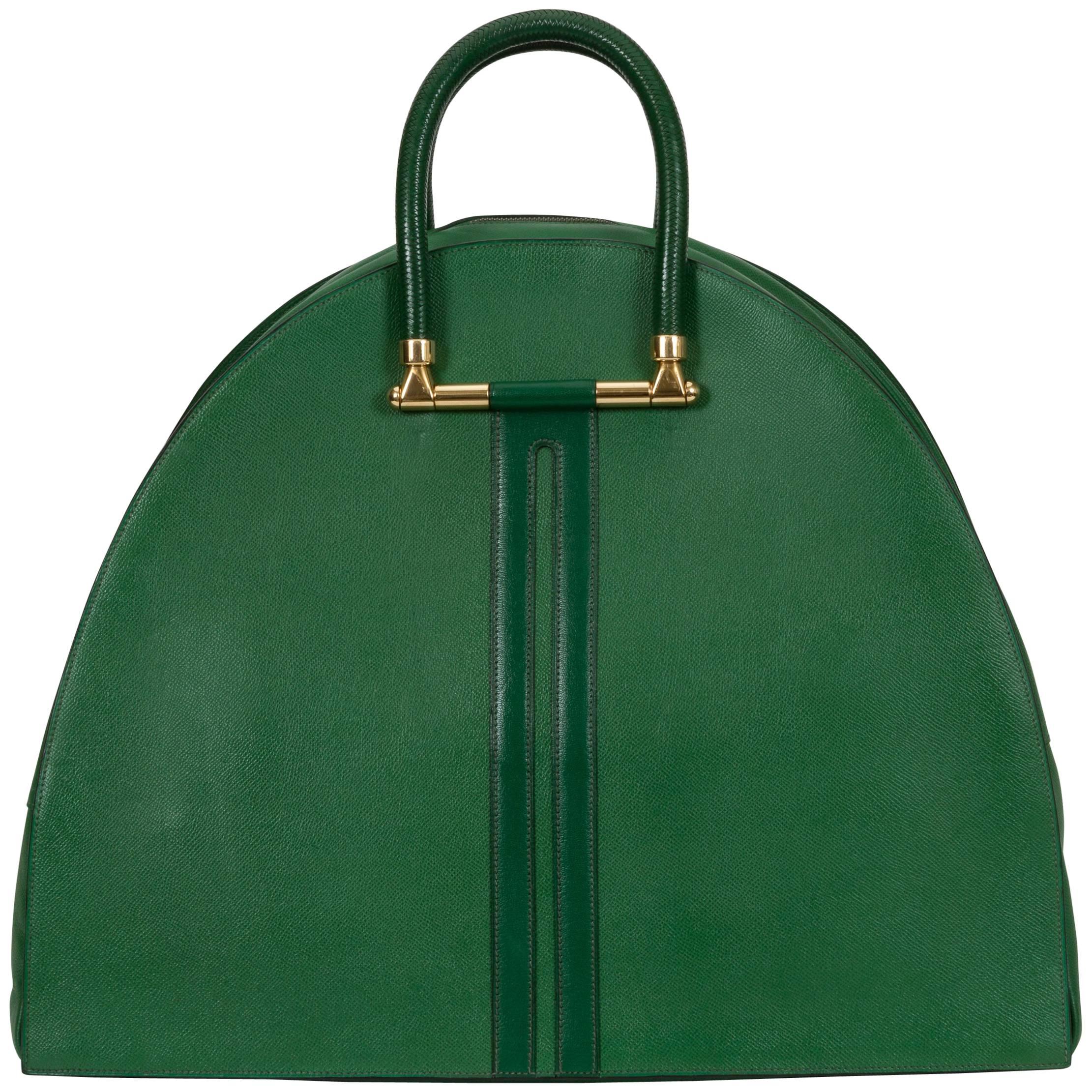 Hermes Vintage Oversize Bengale Green Tote Travel Bag