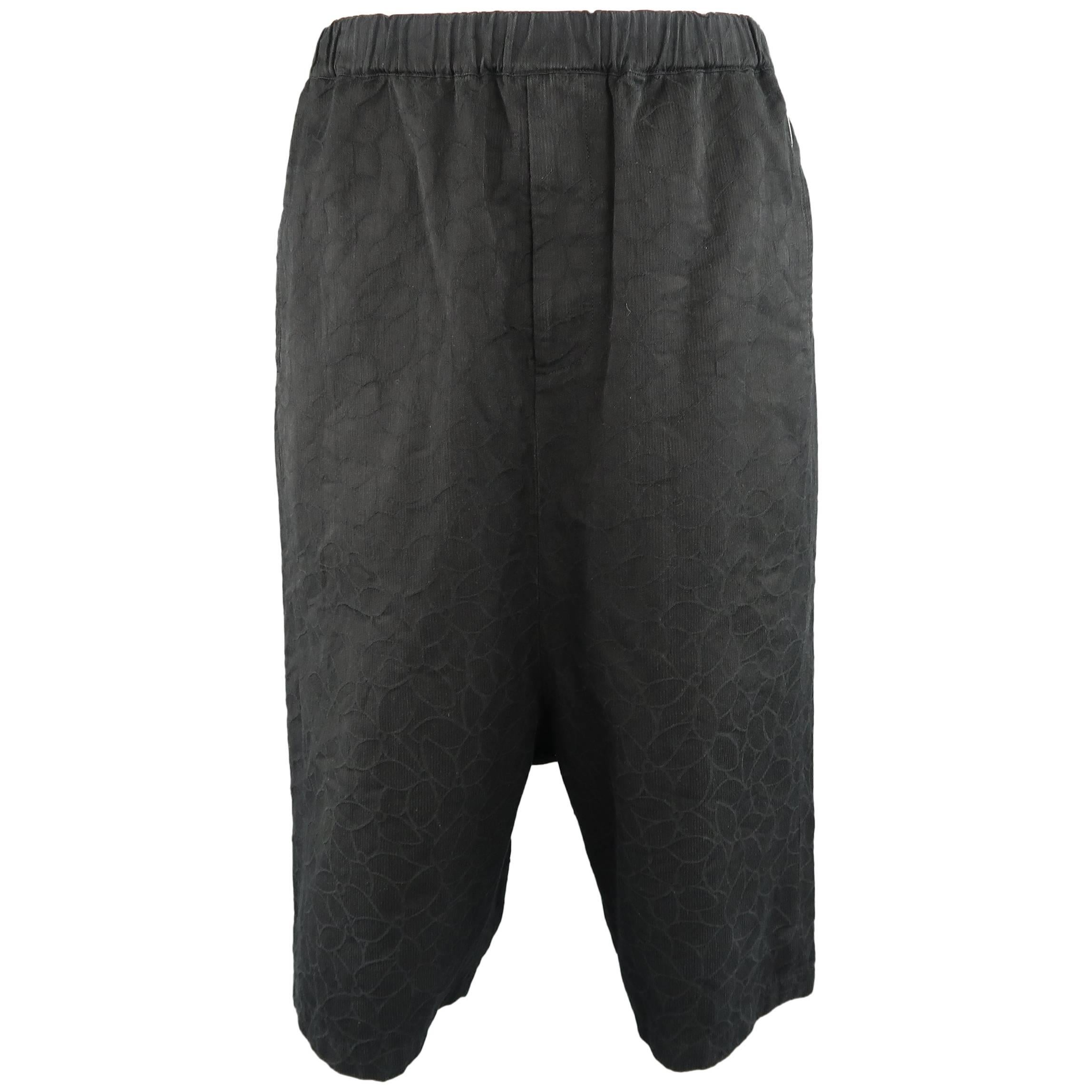 COMME des GARCONS Size XXS Black Floral Textured Drop Crotch Cropped Pants