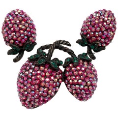 Retro 50'S Weiss Jappaned Austrian Crystal "Forbidden Fruit" Brooch & Earrings S/3