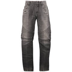 Men's BALMAIN Size 32 Gray Washed Denim Moto Jeans