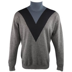 PRADA Size M Gray Black & Teal Color Block Wool Turtleneck