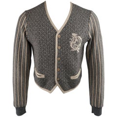 ALEXANDER MCQUEEN M Grey & Khaki Mixed Patterns Wool / Alpaca V Neck Cardigan