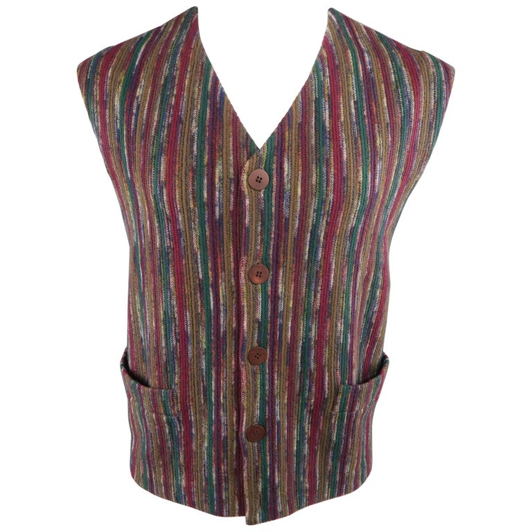 Men's Vintage MISSONI 42 MultiColor Stripe Wool Blend Vest For Sale at