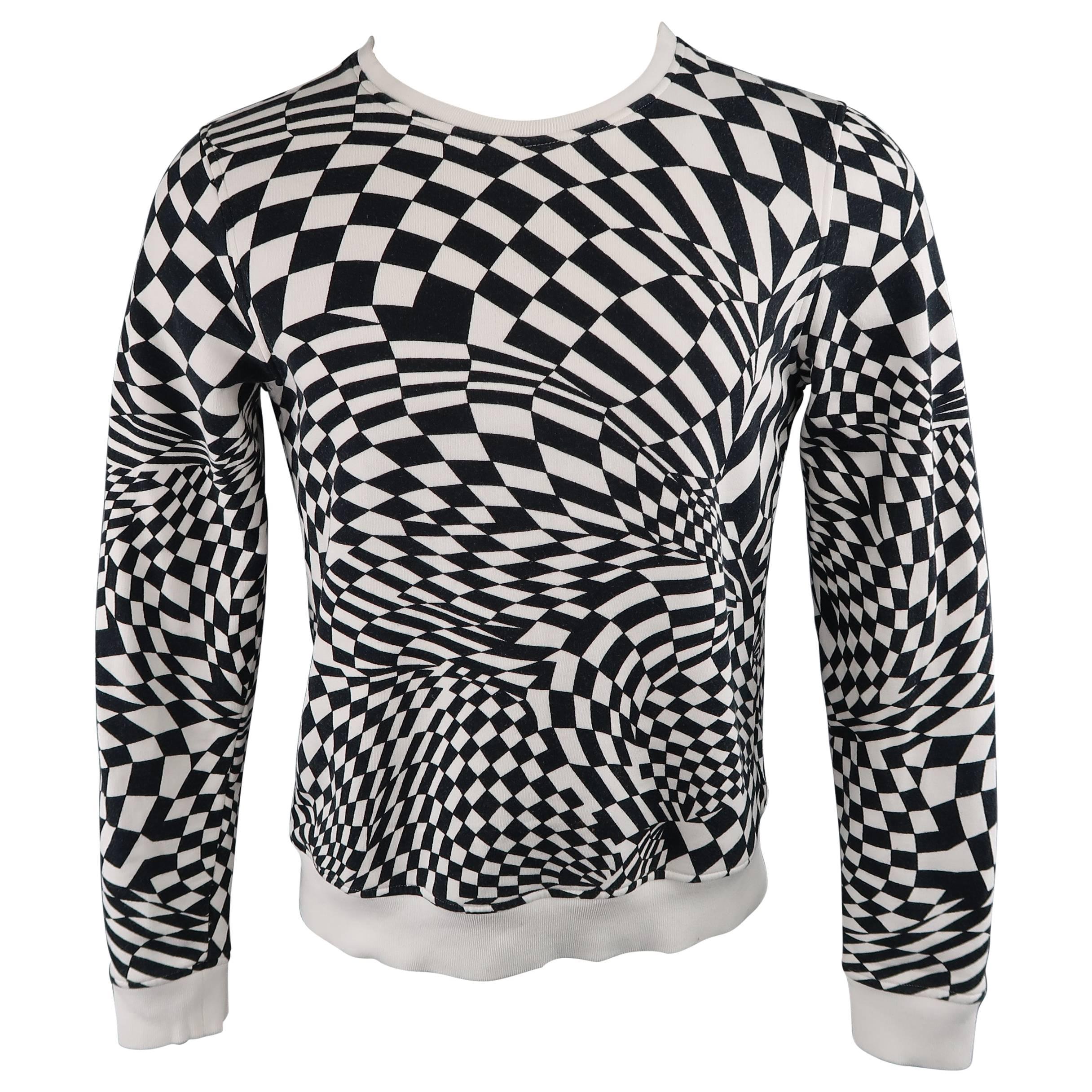 GARETH PUGH Size S Black & White Geometric Checkered Jersey Pullover Sweatshirt