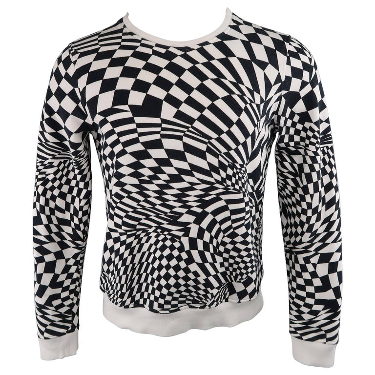 GARETH PUGH Size S Black and White Geometric Checkered Jersey Pullover ...