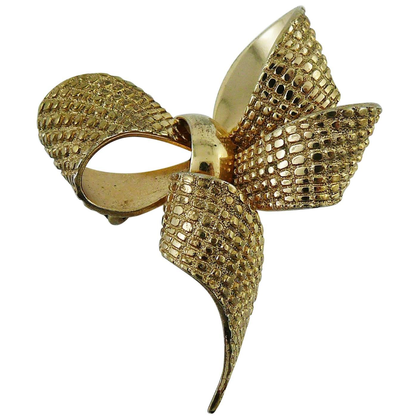 Christian Dior Gold Toned Bow Brooch