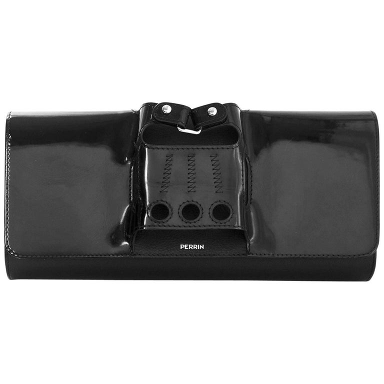 Perrin Black Patent and Calf Leather Le Cabriolet Glove Clutch Bag at