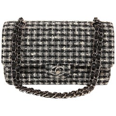Chanel Black and White Tweed Boucle Double Flap Classic Medium Bag