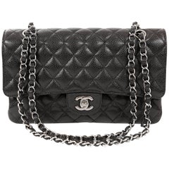 Chanel Black Caviar Medium Double Flap Classic with Silver Hardware