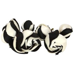 Chanel Black & White Rosette Fabric Camelia Brooch Set