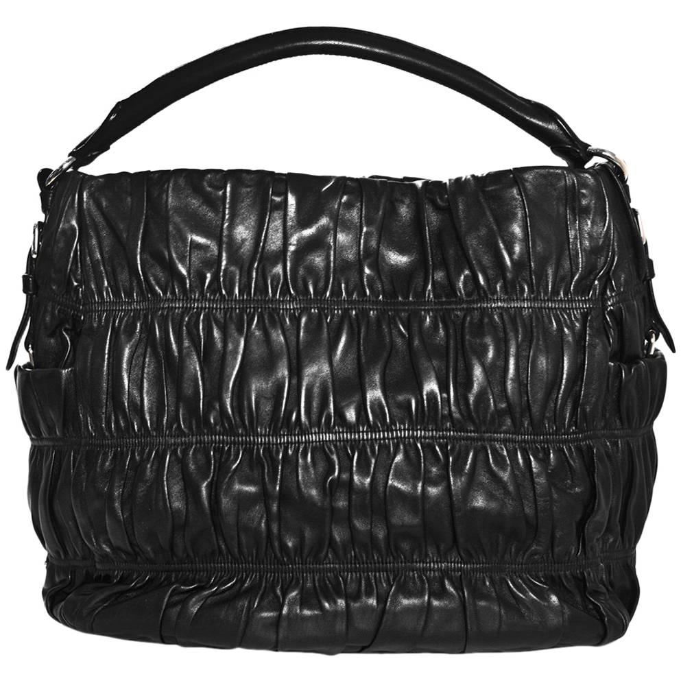 Prada Black Nappa Gaufre Leather Sacca Hobo Bag