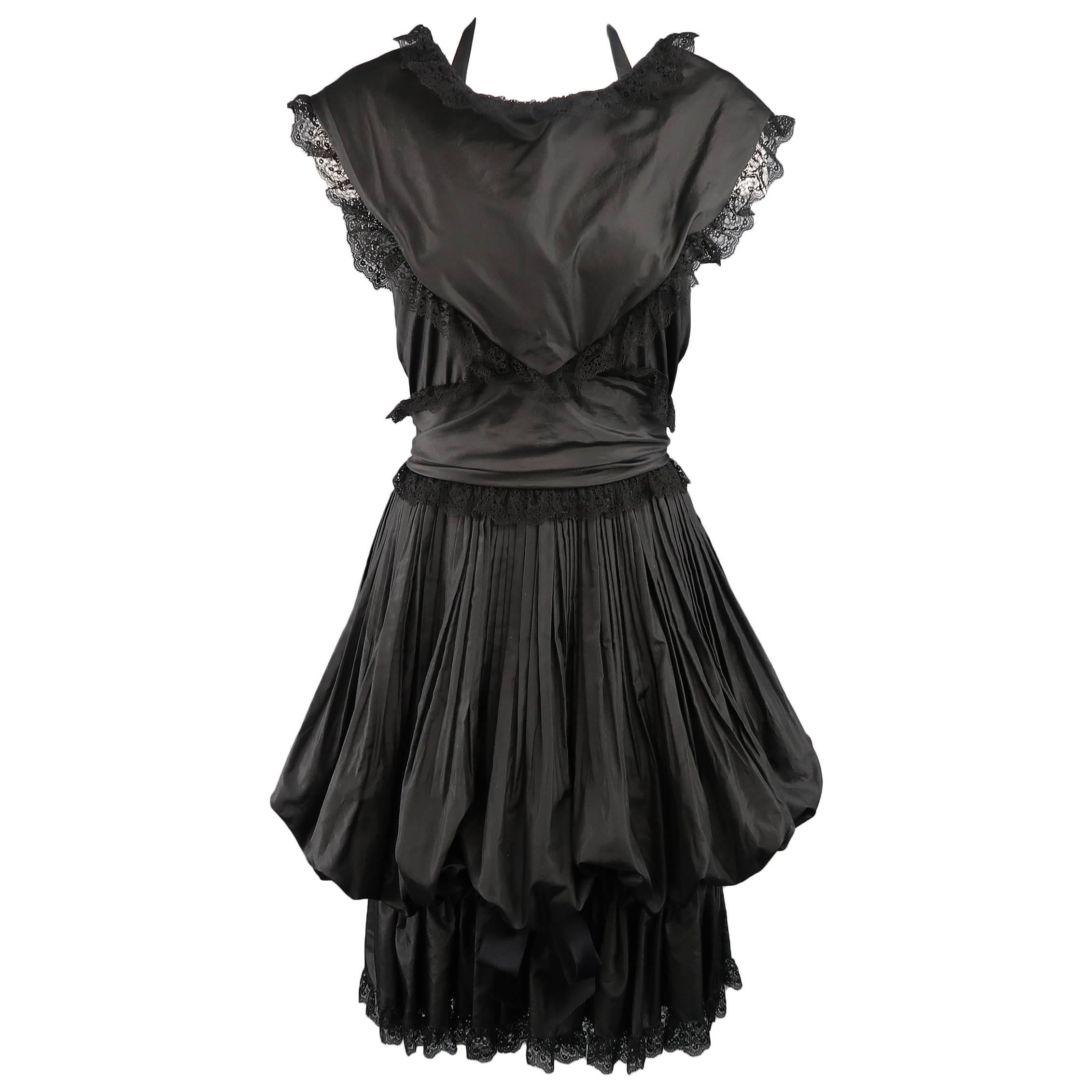 CHANEL Size 6 Black Silk & Lace Pleated Bubble Skirt Cocktail Dress