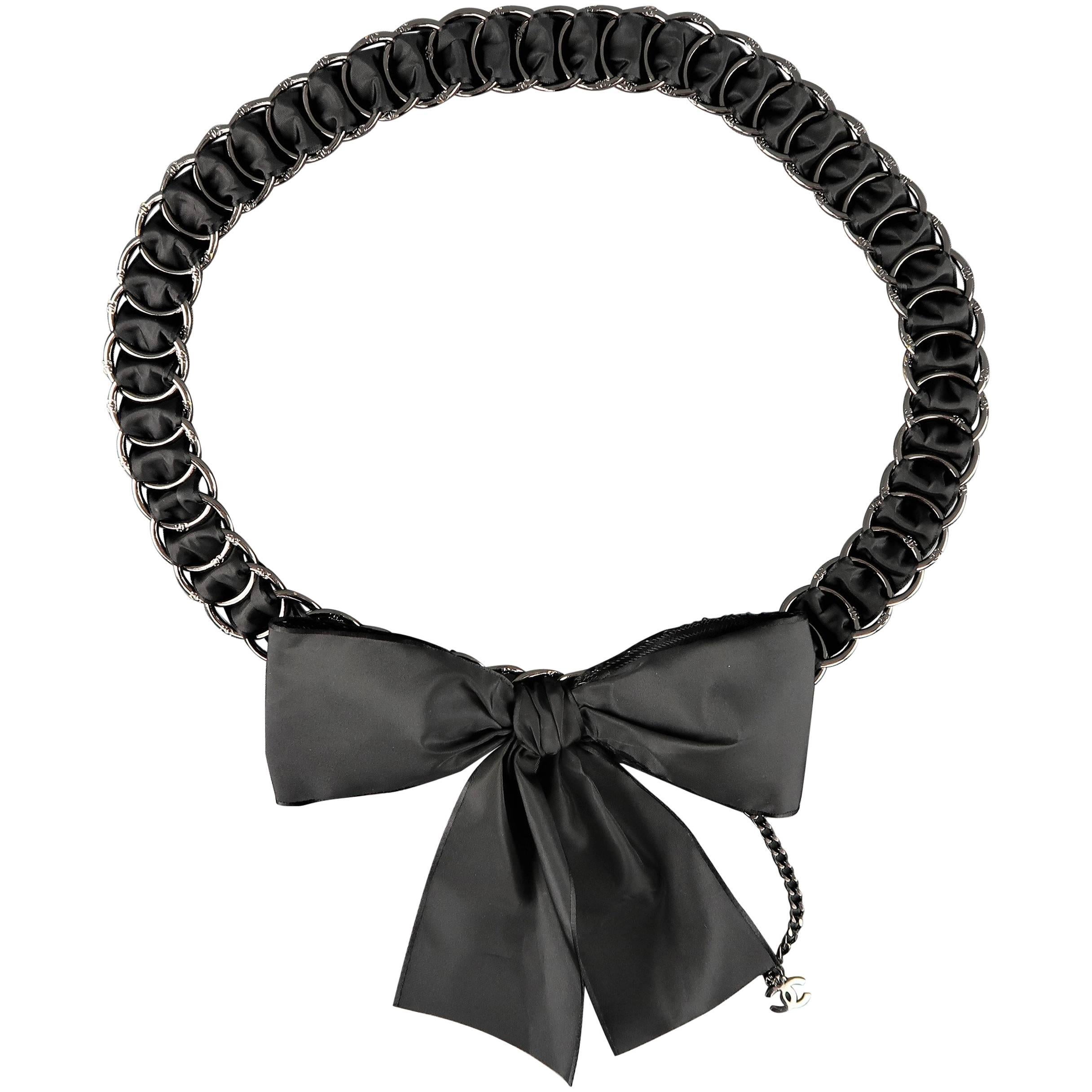 CHANEL Belt - Autumn 2005 Black Silk Woven Ribbon Chain Bow Belt