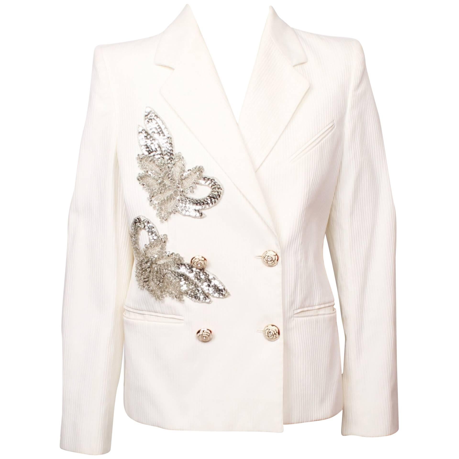 Chanel White Faille and Sequin Jacket 