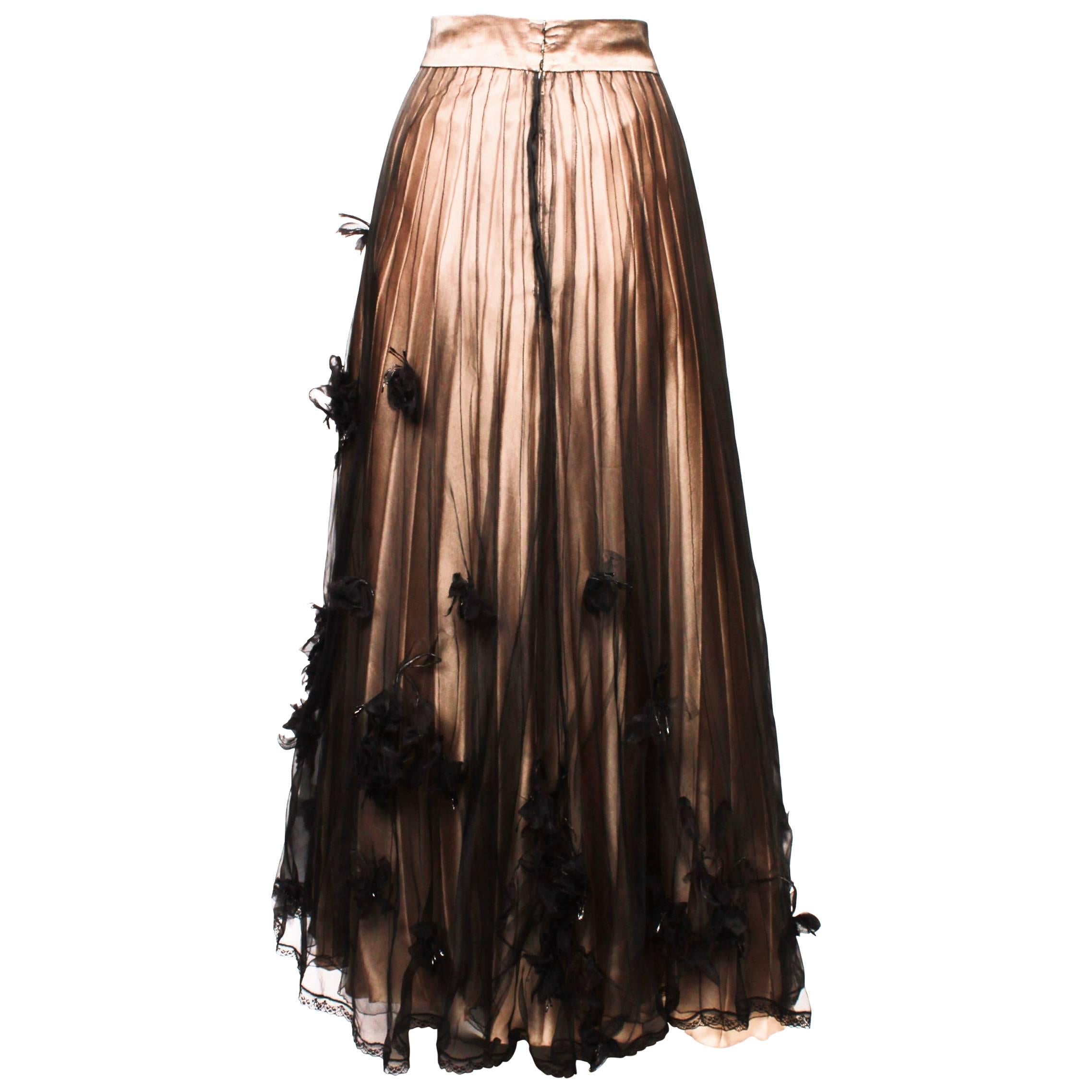 Chanel Sheer Evening Skirt with Silk Flowers