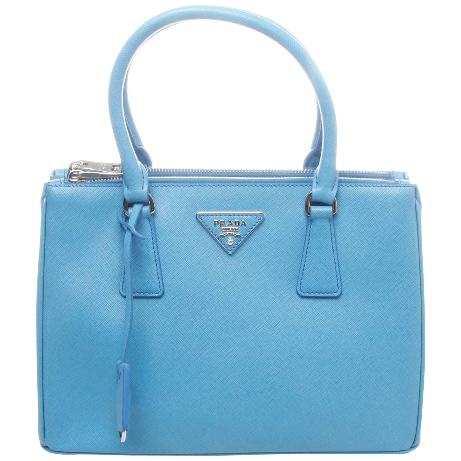 Prada Sea Blue 28cm Saffiano Lux Galleria Shopping Bag