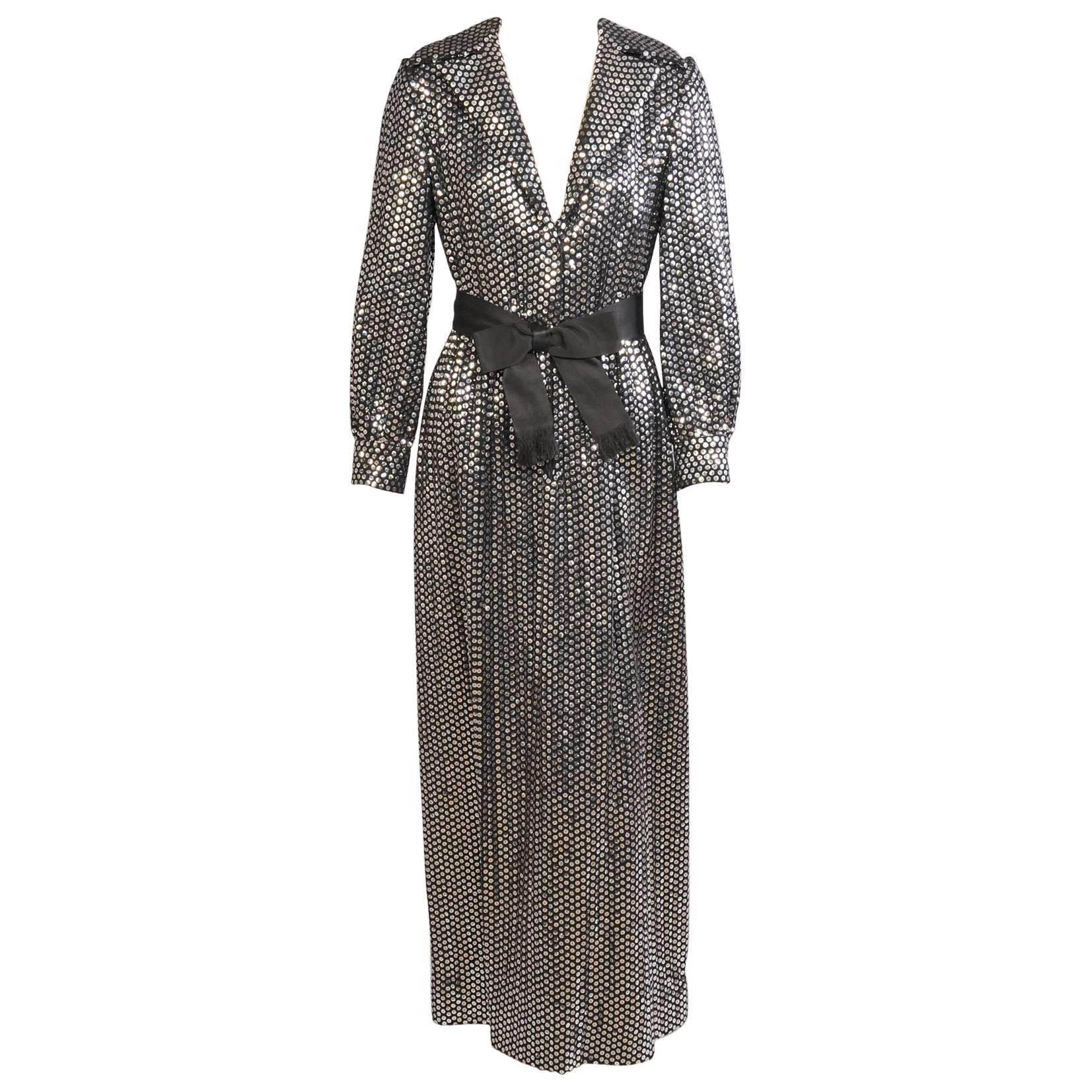 Miss Bergdorf Black Silk Evening Dress with Silver Sequins