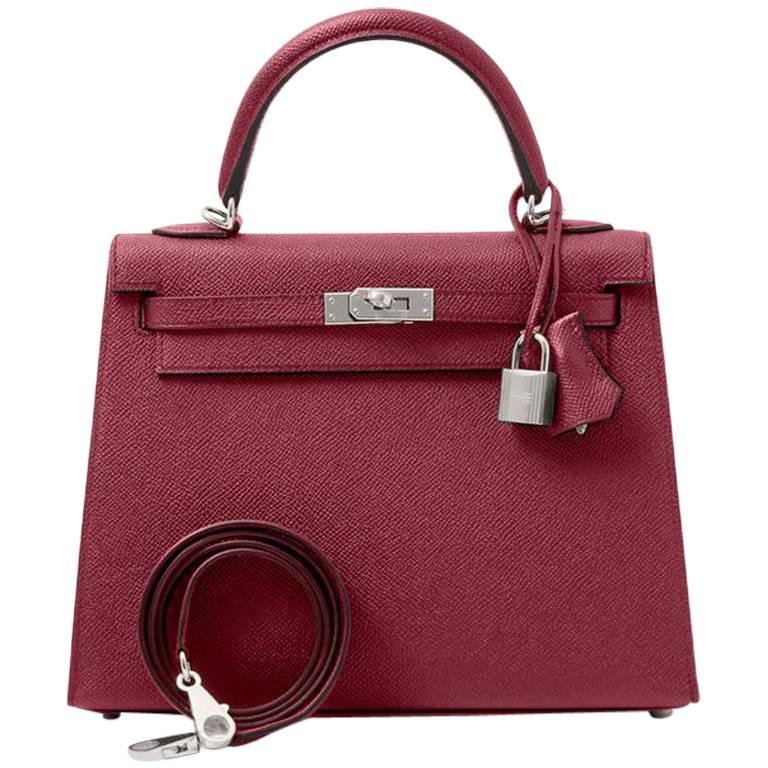 Hermes Kelly 25 Bordeaux Epsom Palladium Hardware (PHW) Stamp A (2017)