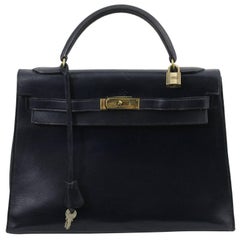 Hermes Vintage Kelly 32 Navy Bag, 1966