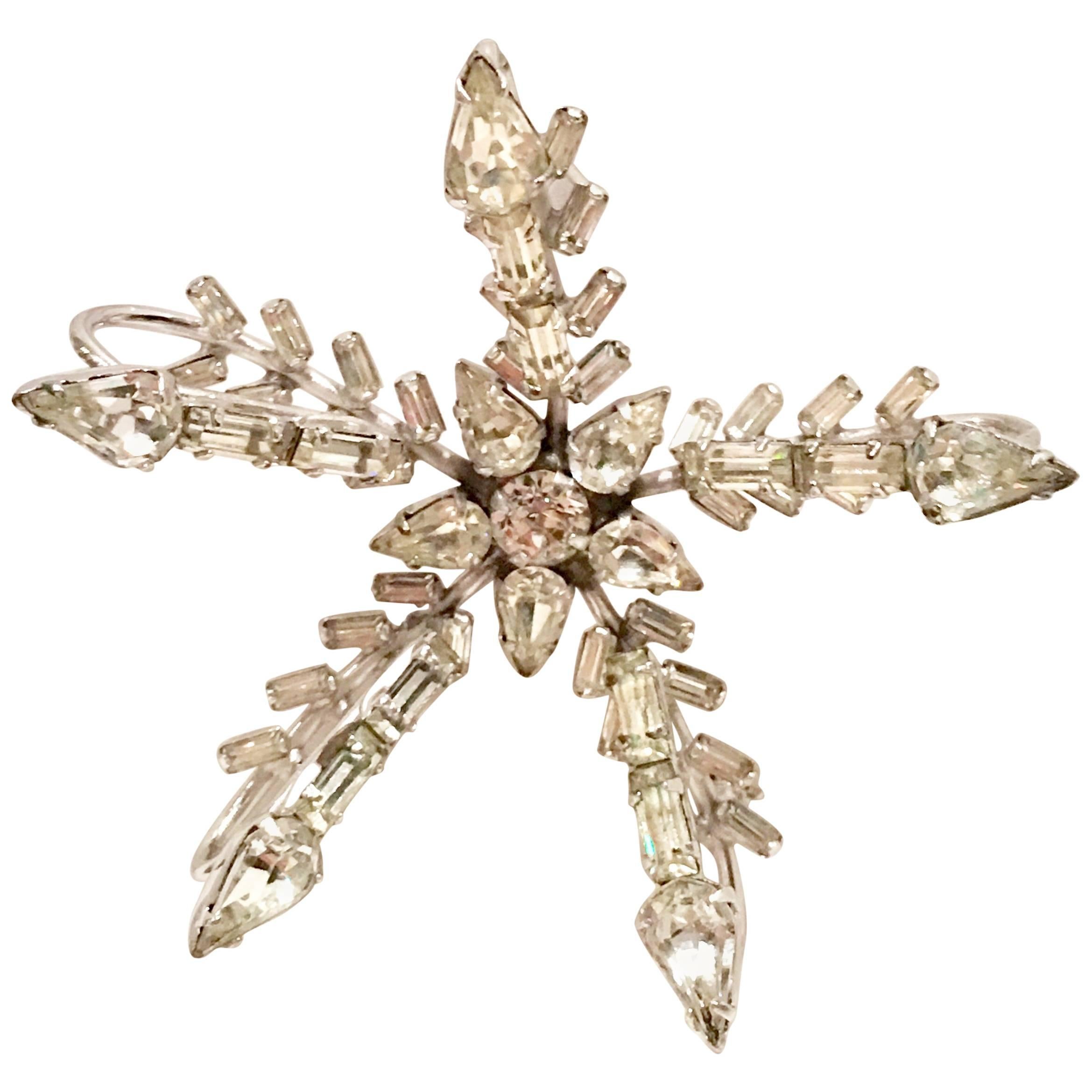 60'S Hattie Carnegie Silver & Austrian Crystal "Snowflake" Dimensional Brooch